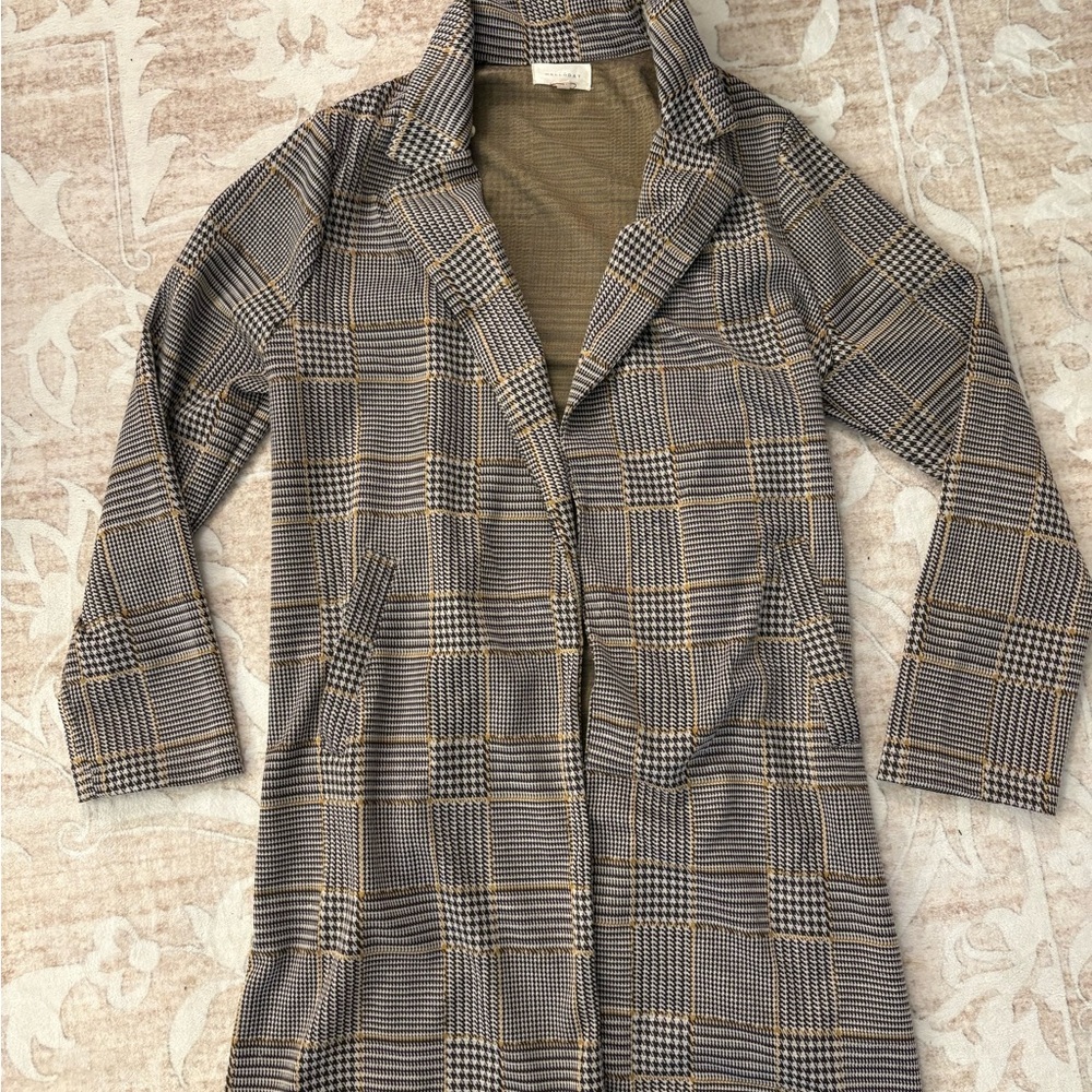 MELLODAY Checkered Long Blazer Black and Cream Size L
